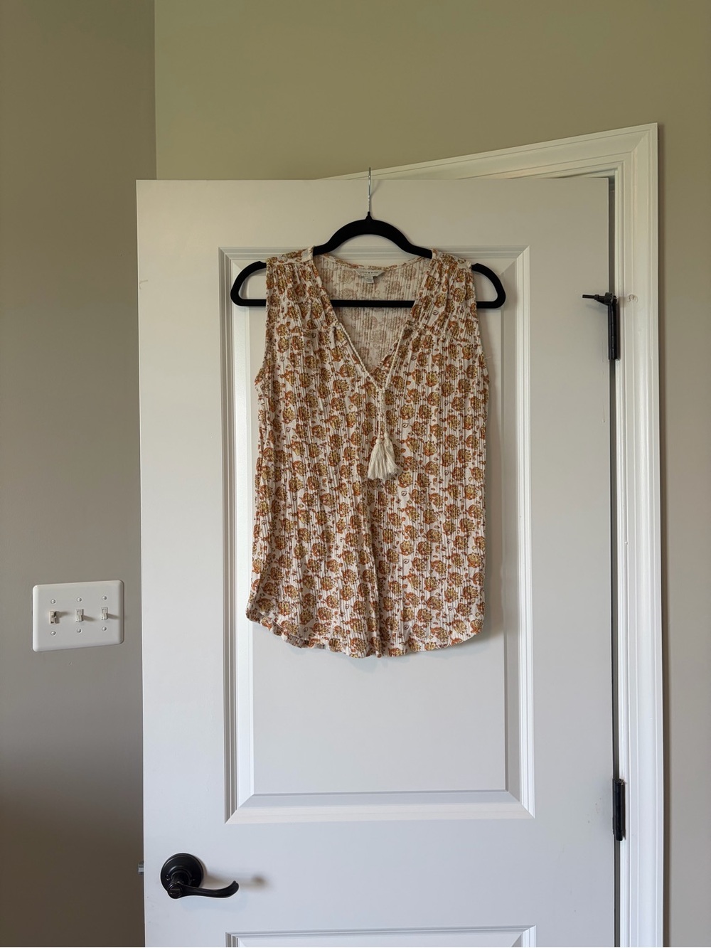 Lucky Brand Cream Tank Top with Brown Floral Print